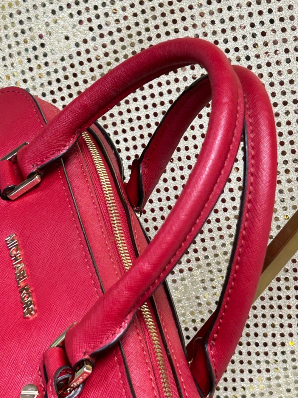 Michael Kors Red Satchel with Gold Hardware - Excellent Preloved Condition - Picture 6 of 16